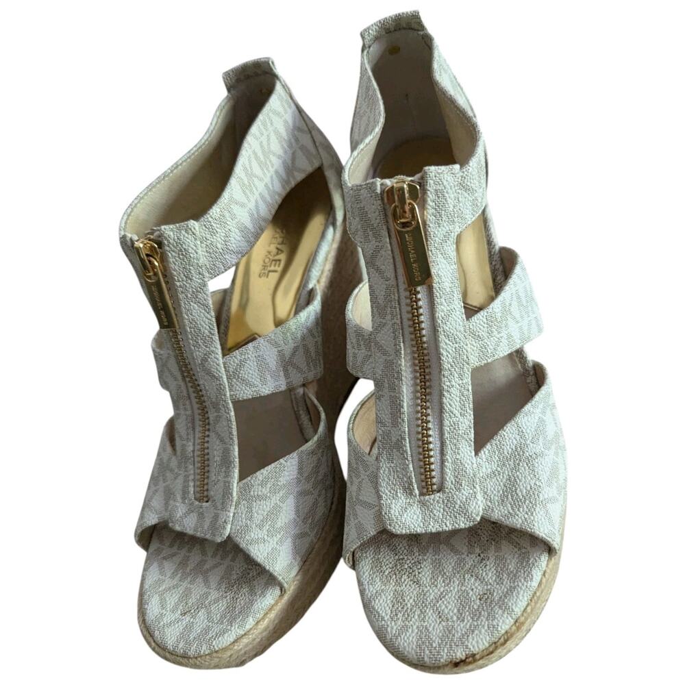 Michael Kors Vanilla Damita Logo MK Signature Wedge Sandals Women 7.5 Shoes - Picture 6 of 11
